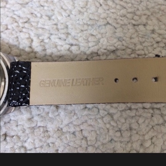 Dufonte Swarovski Silver Crystal Sun Face Black Leather Water Resistant Watch - Picture 7 of 9